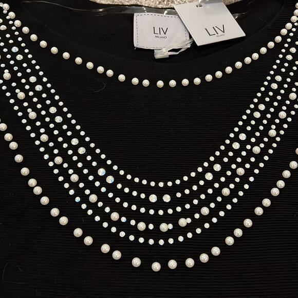 NWT LIV Milano Sweater NWT Black Small 4 6 Pearl Rhinestone Formal Cocktail NEW - Picture 2 of 16
